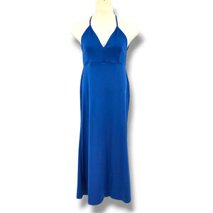 NEW Finejo Women's V Neck Spaghetti‎ Strap Booty Scrunch Maxi Dress Blue Large